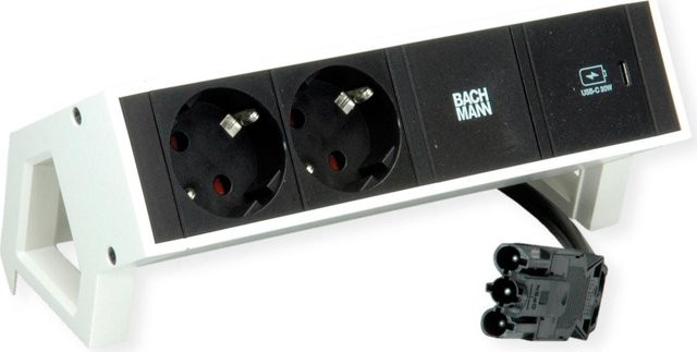 Bachmann DESK2 Steckdosenleiste in Weiss mit 2 Schutzkontaktsteckdosen in Schwarz und 1 USB-C 30W Charger - Bild 1
