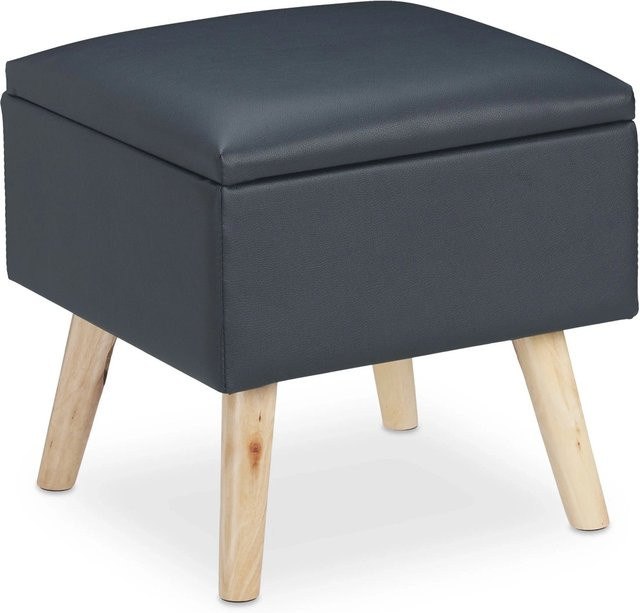 Relaxdays Sitzhocker aus Kunstleder in Grau mit Stauraum, B/T/H: 40 x 40 x 40 cm - Bild 1