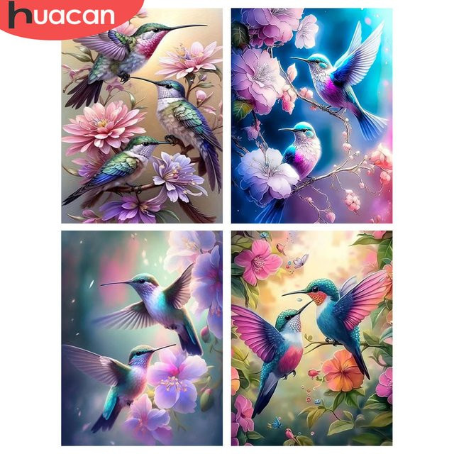 HUACAN Diamond Painting Set Kolibri und Blumen mit runden Diamanten in Multicolour, B/H: 30,0 x 20,0 cm - Bild 1