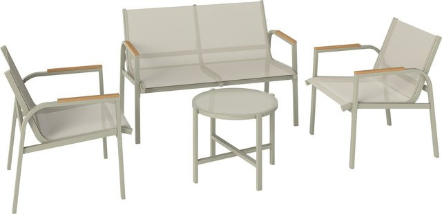 Outsunny Gartenmöbel Set für 4 Personen in Grün, wetterfeste Sitzgruppe aus Metall mit 2er-Sofa, 2 Sesseln und Beistelltisch für Garten, Balkon und Terrasse - Bild 1