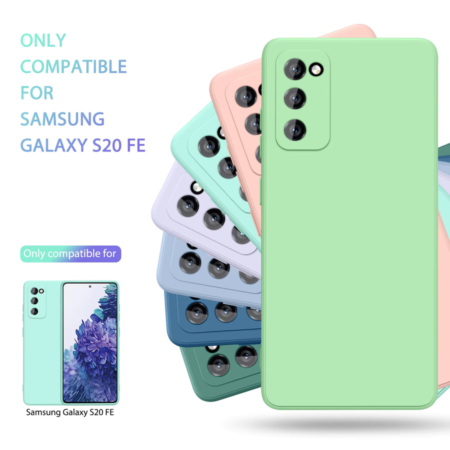 Quadratische Flüssigsilikonhülle für Samsung Galaxy S20 FE in Blau und Schwarz mit weicher Stoff-Rückseite - Bild 2