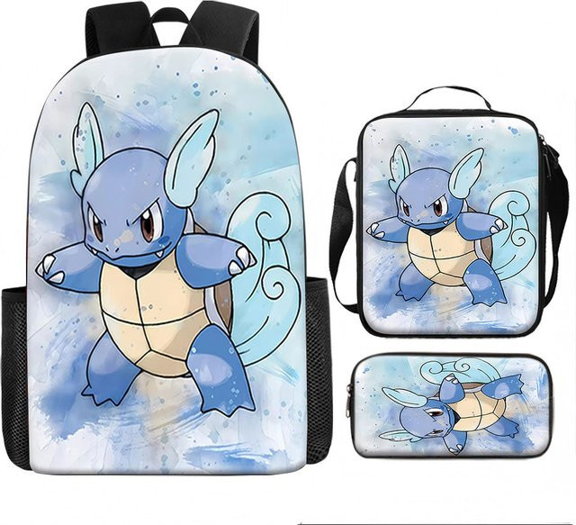 Potdemiel Pokémon Kindertaschen-Set mit Wartortle in Blau, bestehend aus Rucksack mit Aquarell-Druck, Lunchbox und Federmäppchen - Bild 1