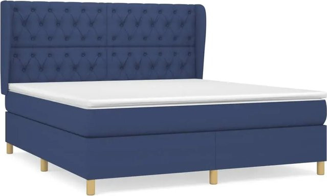 vidaXL Boxspringbett mit Matratze Hybrid-Design in Blau und Weiß, B/T/H: 160 x 200 x 128 cm - Bild 1