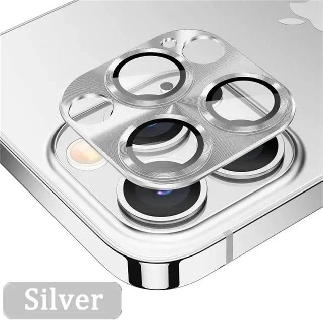 Metall Kameraobjektiv Schutzglas für Apple iPhone 16 15 14 13 12 11 Pro Max Plus Mini in Silber - Bild 1