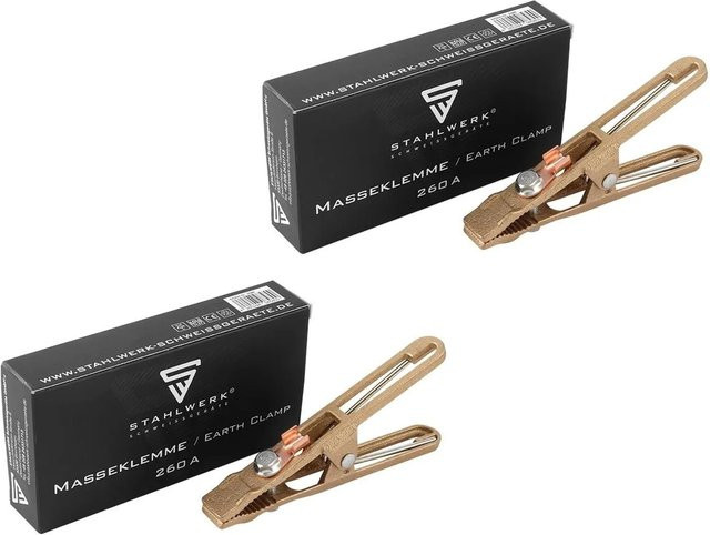 STAHLWERK Masseklemme und Erdungsklemme Set, 2er Set, belastbar bis 260A, Farben: Rot und Silber - Bild 1