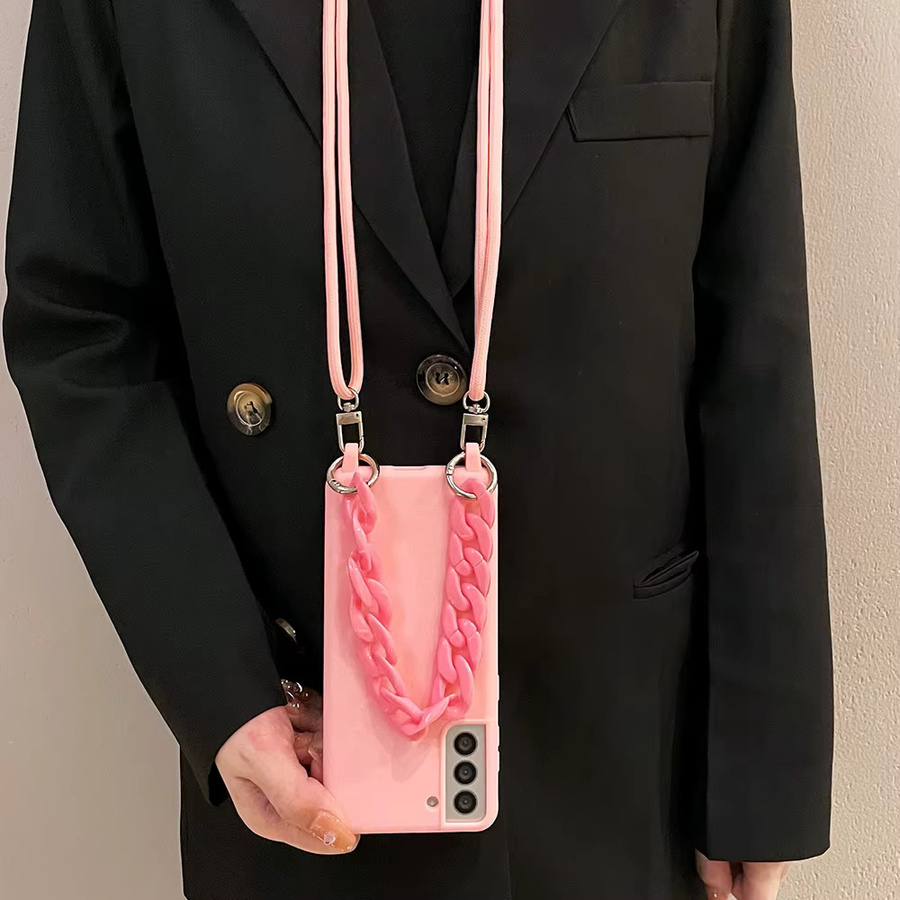 Xeber Crossbody Lanyard Silikon Soft Case mit Acryl Halskette für Samsung Galaxy S24 Ultra S23 Plus S22 S21 in Rot und Pink - Bild 2