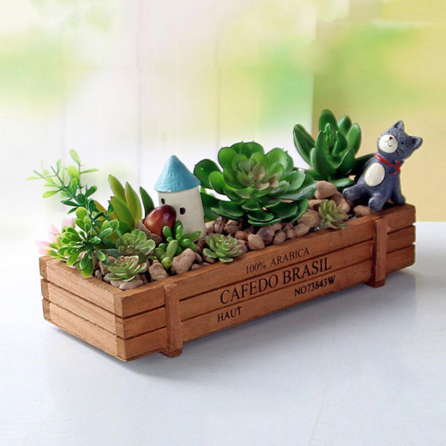 Vintage Blumentopf aus Holz in Braun für Garten und Sukkulenten in Rechteckform - Bild 1