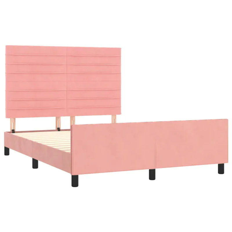 vidaXL Bettgestell mit Kopfteil aus Samt in Rosa, B/T/H: 140 x 190 x 128 cm - Bild 2