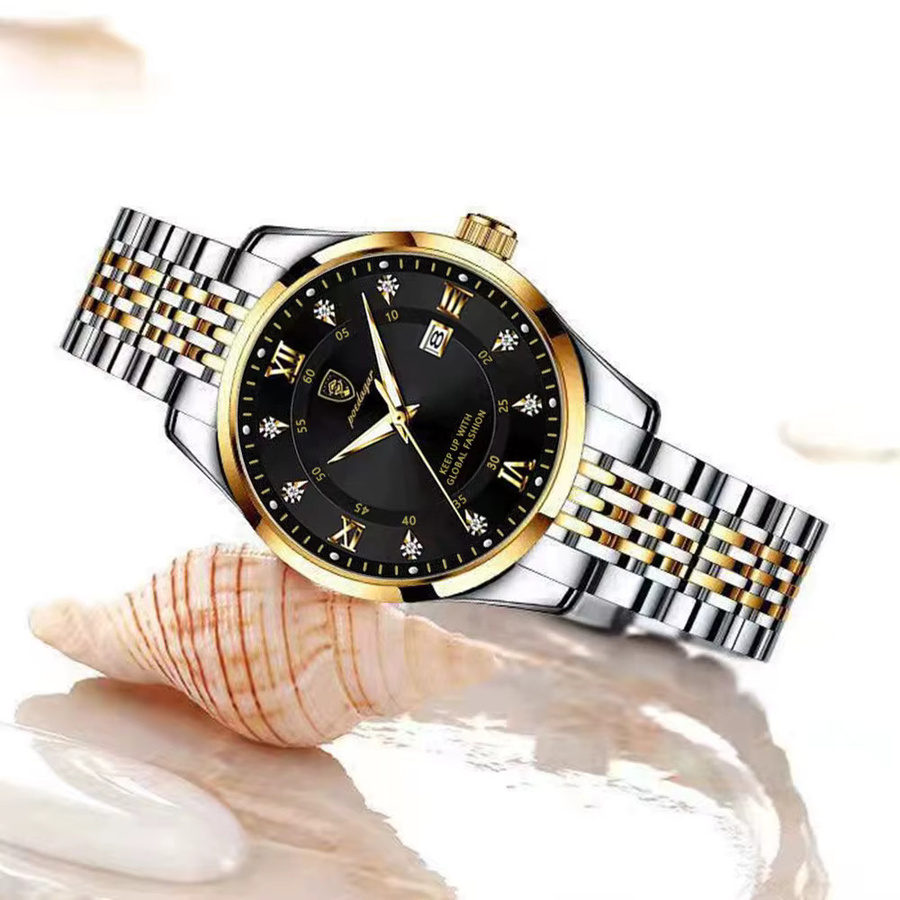 POEDAGAR Armbanduhr, Quarz, Edelstahl, Gold, Damen, Datum - Bild 2