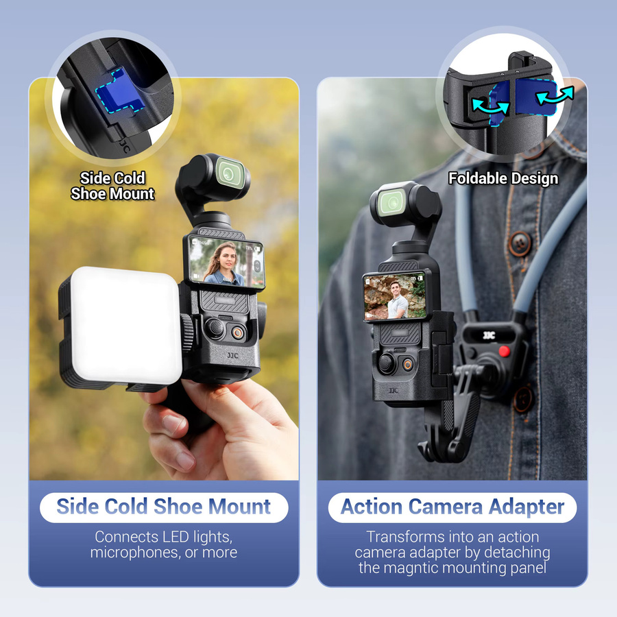 JJC Magnetische Halterung und Erweiterungsadapter für DJI Pocket 3 und Pocket 4 in Schwarz mit Cold Shoe-Anschluss für LED-Leuchten und Mikrofone - Bild 2