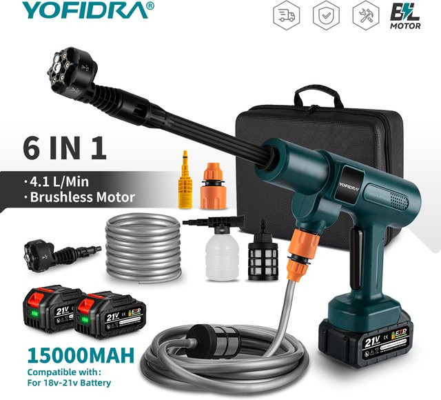 Yofidra Elektrische Hochdruckreiniger Spritzpistole 200 Bar 3500W mit 6in1 Funktion für Makita LXT Akkus zur Autoreinigung und Gartenpflege - Bild 1