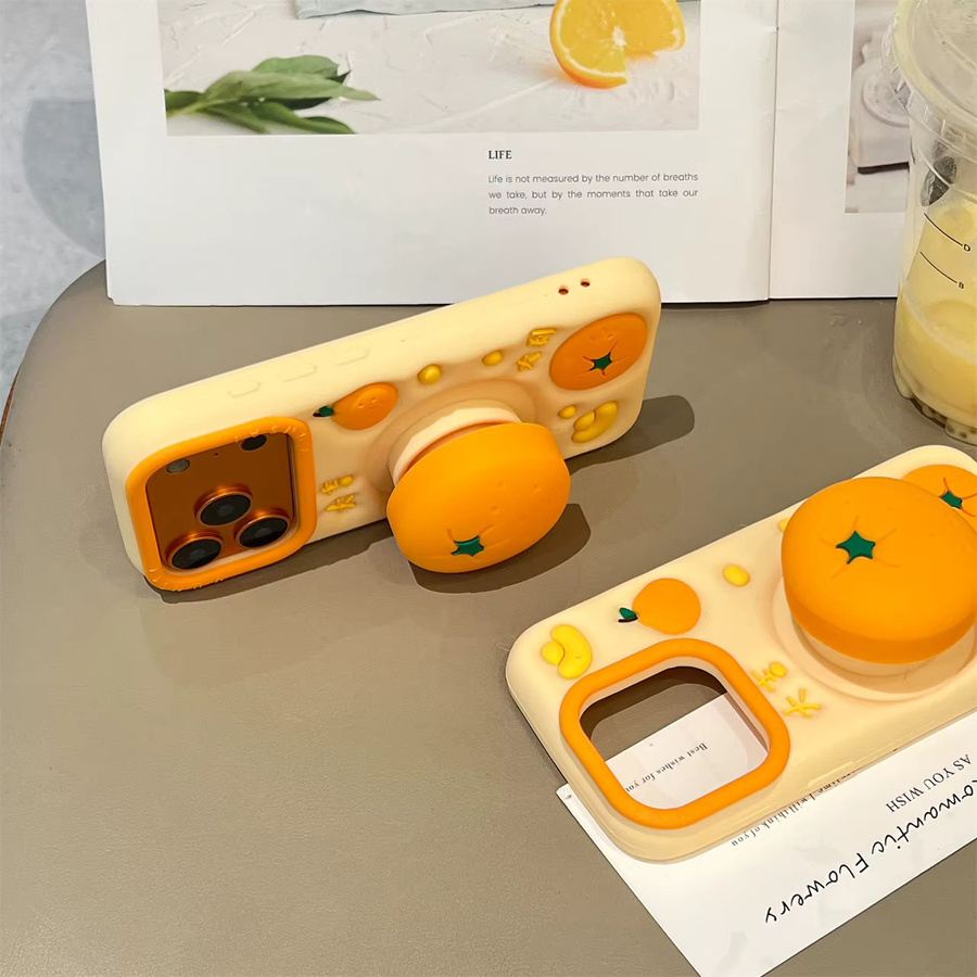 Apple iPhone Hülle aus weichem Silikon mit 3D Klapphalterung und Glücksworten in Orange für iPhone 13 bis iPhone 16 Pro Max - Bild 2
