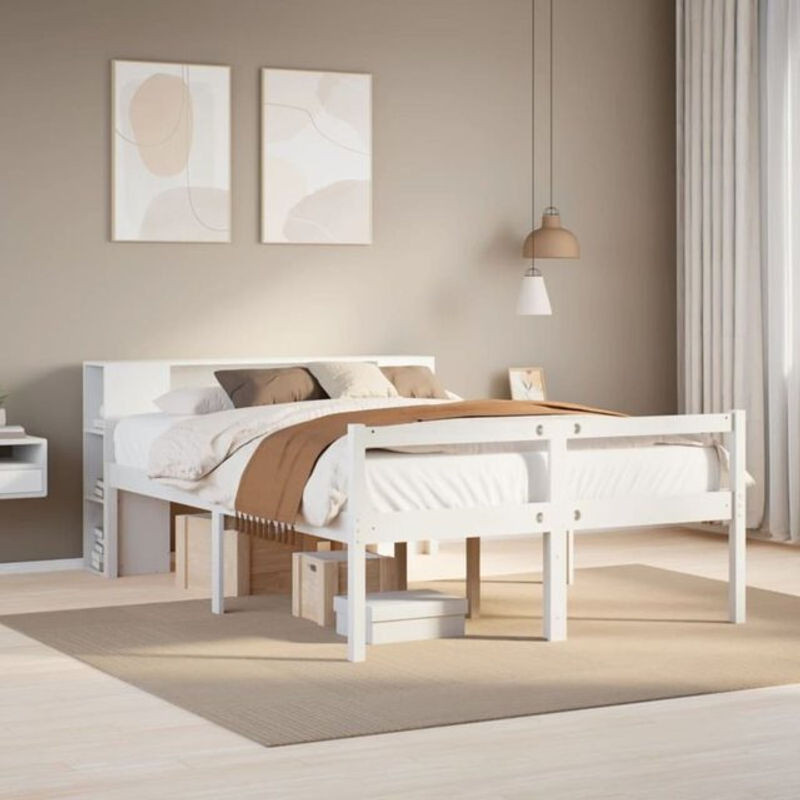 Massivholzbett mit Regal aus Kiefer von Vidaxl in Weiß, B/T/H: 135 x 190 cm - Bild 1