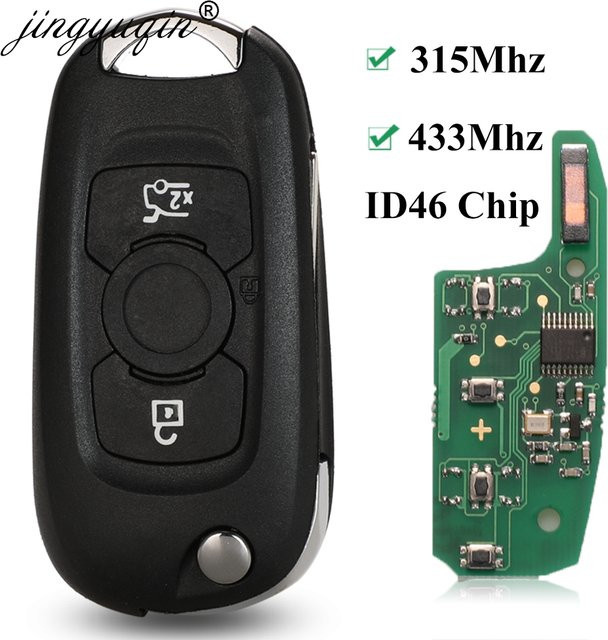 Jingyuqin ID46 Flip Auto Schlüssel Fernbedienung 315/433 MHz in Schwarz für Opel Astra K, Buick Verano, Regal, Excelle GT/XT und LaCrosse mit 3 Tasten - Bild 1