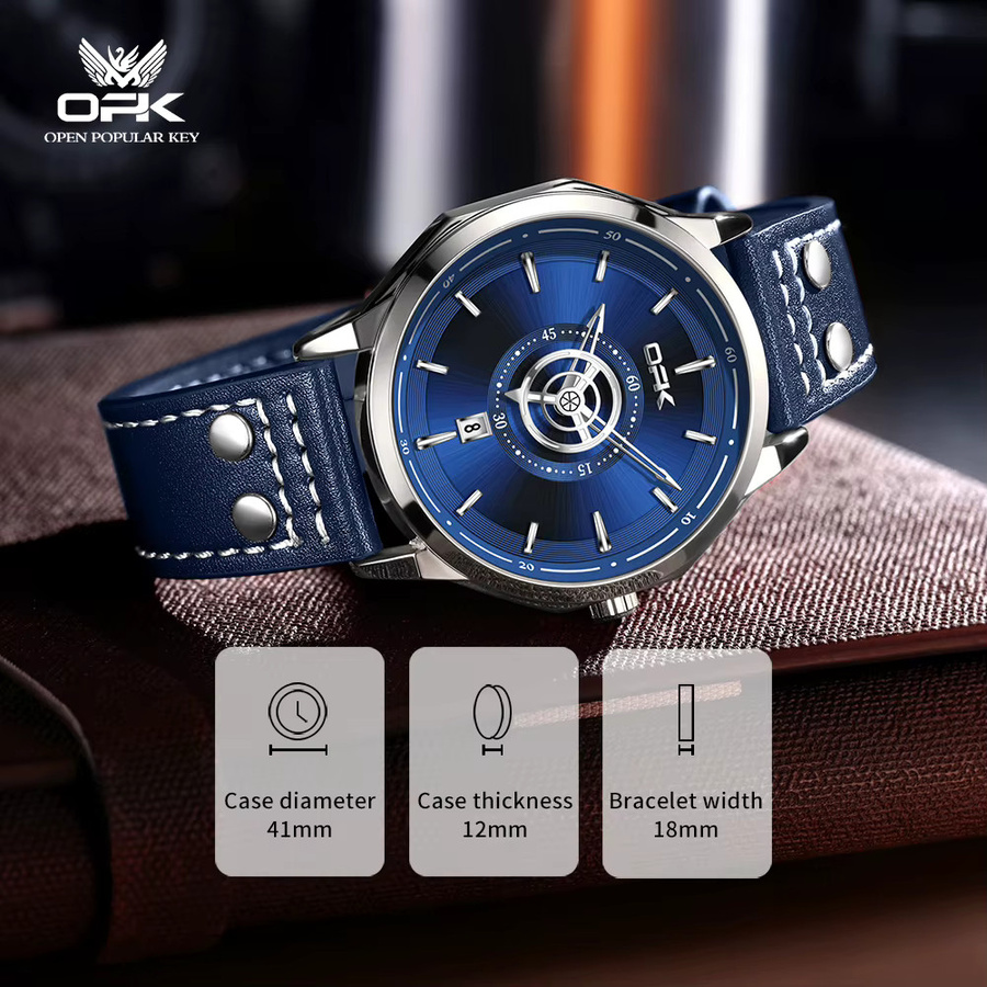 OPK Armbanduhr Quarz, Leder, Blau, Herren - Bild 2