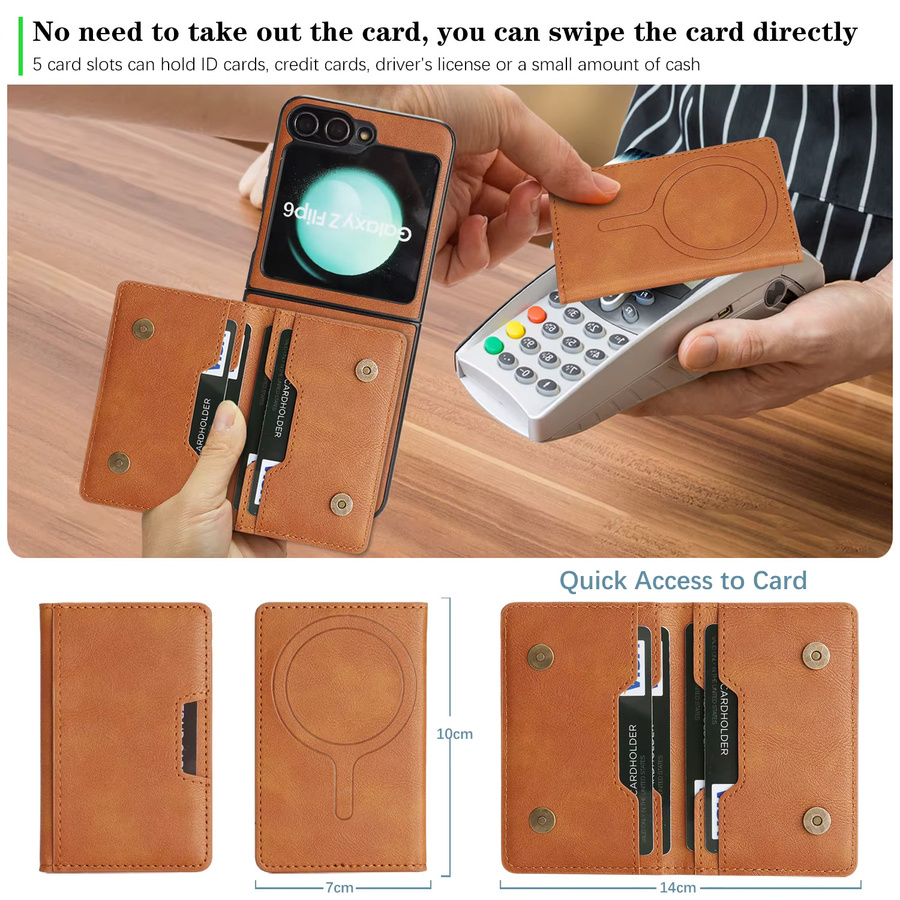 2-in-1 Ledertasche für Samsung Galaxy Z Flip 7 6 5 4 3 mit Magnetic Wireless Charging und Kartenfach in Schwarz - Bild 3
