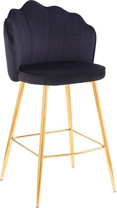 SalesFever Barhocker Set aus 2 Stück in Schwarz und Gold mit Samtbezug und Metallgestell, Höhe: 100 cm - Bild 1