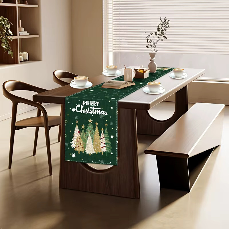 VIKAMA Tischläufer Weihnachten Schneeflocke Grün B/T/H: 183 x 33 x 33 cm - Bild 3