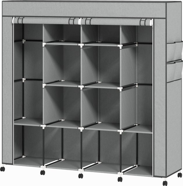 HOMCOM Stoffschrank mit Kleiderstange und Ablagen, Faltschrank für Schlafzimmer und Ankleidezimmer, Dunkelgrau, B/T/H: 166 x 42,5 x 167 cm - Bild 1