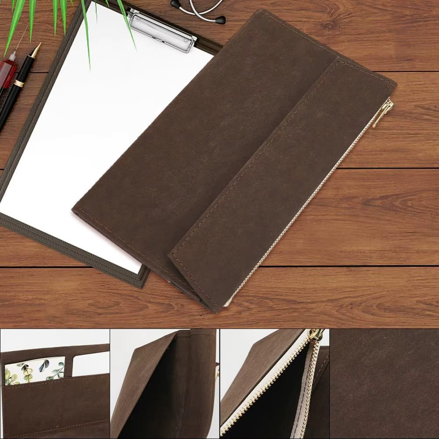 Reisende Notebook Reißverschlusstasche in Braun für 8x4,7 Zoll als Einlegetasche für Planer und Reisepass mit Kartenfach - Bild 4