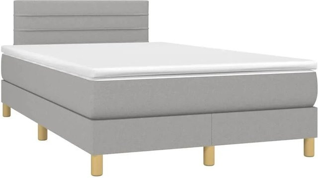 vidaXL Boxspringbett mit Matratze in Hellgrau, Hybridbett mit LED-Unterbettbeleuchtung und USB-Ladeport, B/T: 120 x 190 cm - Bild 1