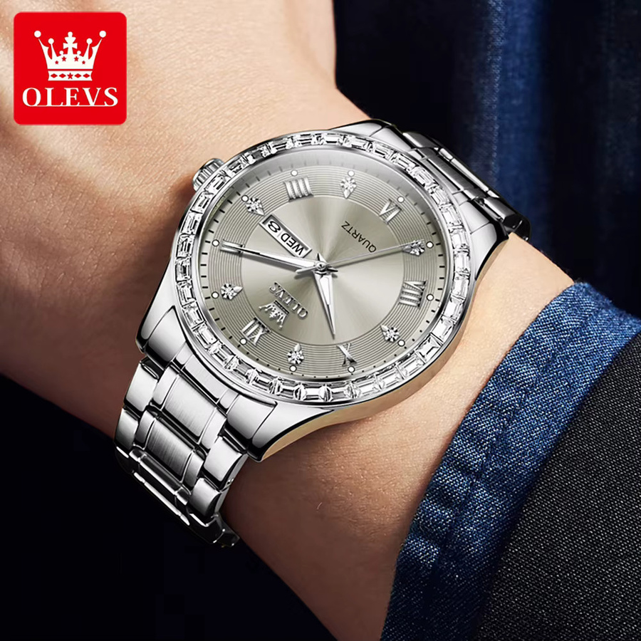 OLEVS Armbanduhr Herren, Quarz, Edelstahl, Diamantbesetzt, Silber - Bild 4