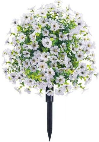Bluelans Künstlicher Buchsbaum-Kugelbaum mit violetten Blüten in Weiß, UV-beständiger Kunststrauch mit Erdspieß für den Außenbereich - Bild 1