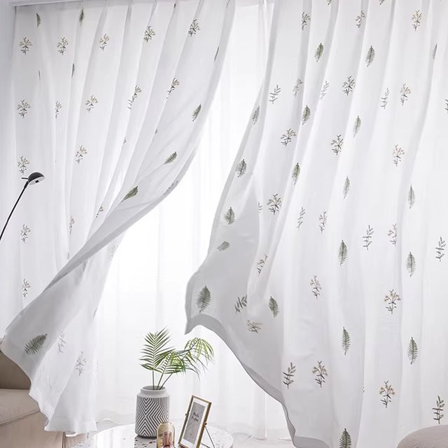 CENTURyMiG Transparenter Vorhang mit Jasmin-Blumendruck in Weiß, UV-beständig, Höhe: 200 cm, Breite: 100 cm - Bild 1