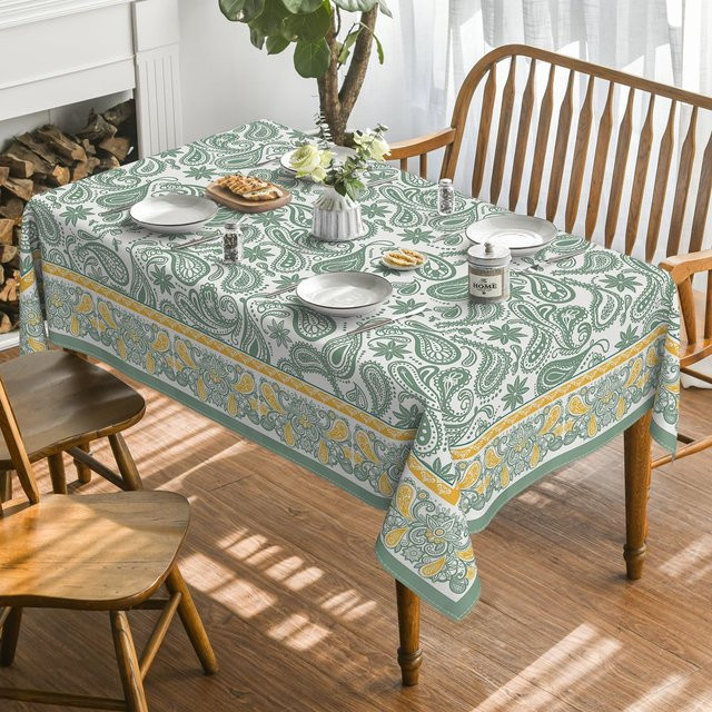 Rechteckige Tischdecke von JMG Household Supplies mit Boho Floral Print in Grün und Gelb, B/T: 140 x 140 cm - Bild 1