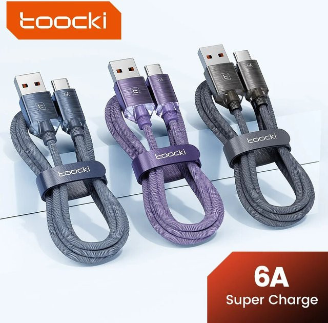 Toocki USB Typ C Schnellladekabel 6A für Huawei Xiaomi Samsung OnePlus POCO in Grau mit 100W SuperCharge Funktion - Bild 1