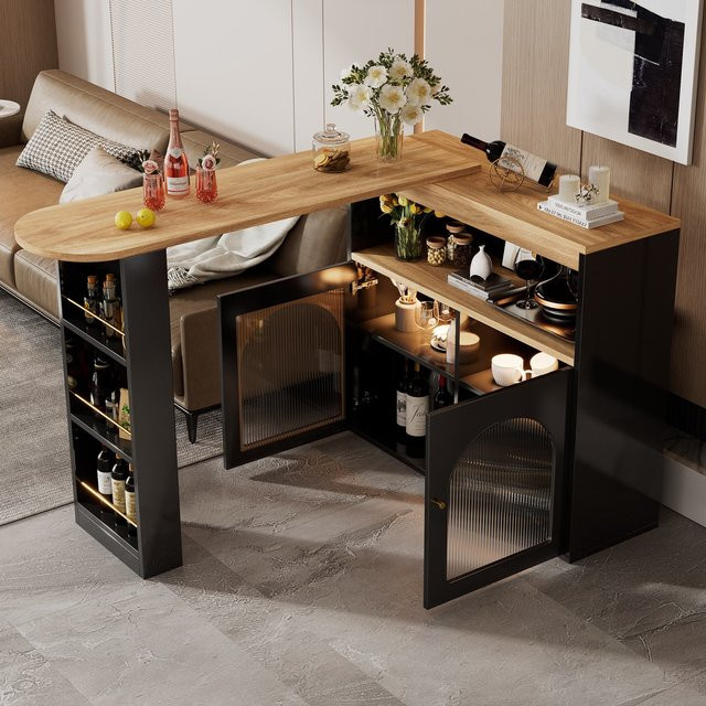 Aosom Ausziehbarer Bartisch mit Stauraum und 360 Grad drehbarer Tischplatte in Schwarz, B/T/H: 138 bis 193 x 39 x 105 cm - Bild 1