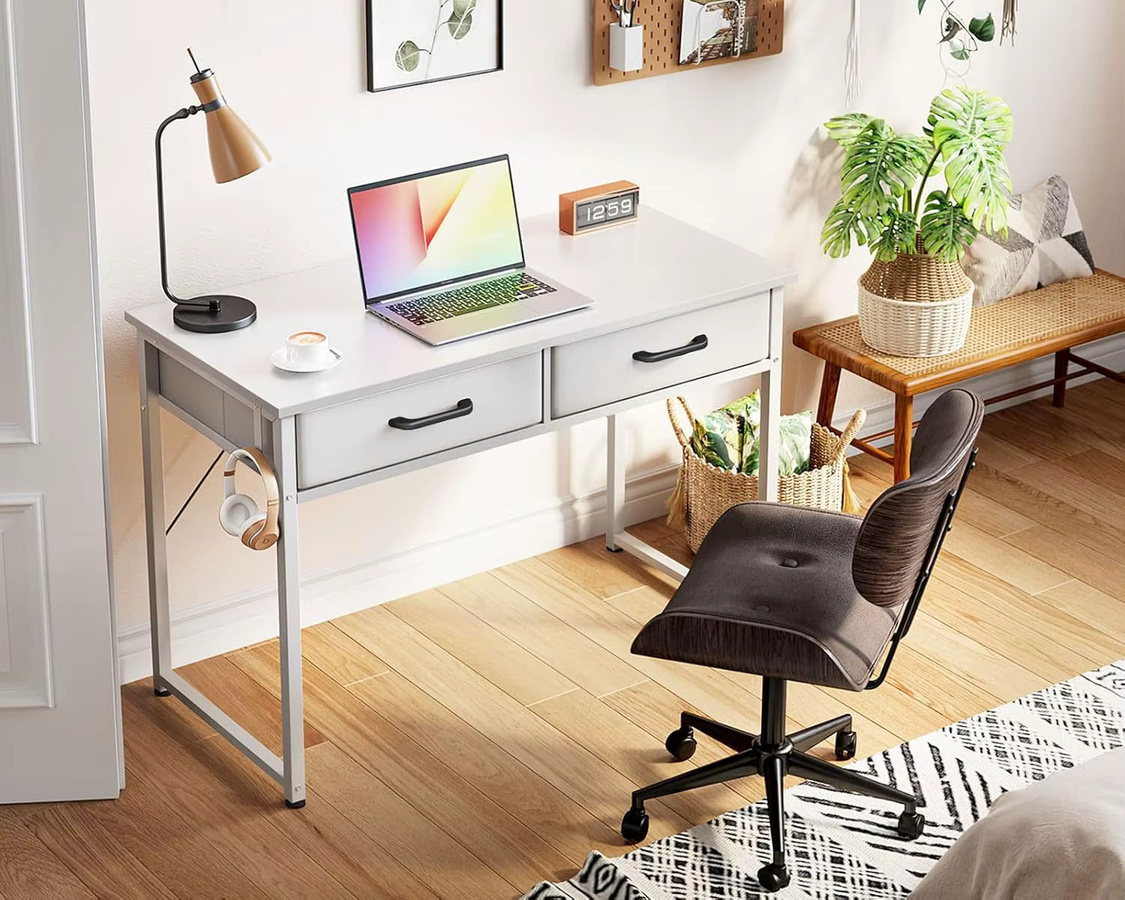 Coleshome Schreibtisch mit 2 Schubladen und Kopfhörerhalter, moderner PC-Tisch für Büro und Heimbüro, B/T/H: 100 x 40 x 78,7 cm - Bild 3