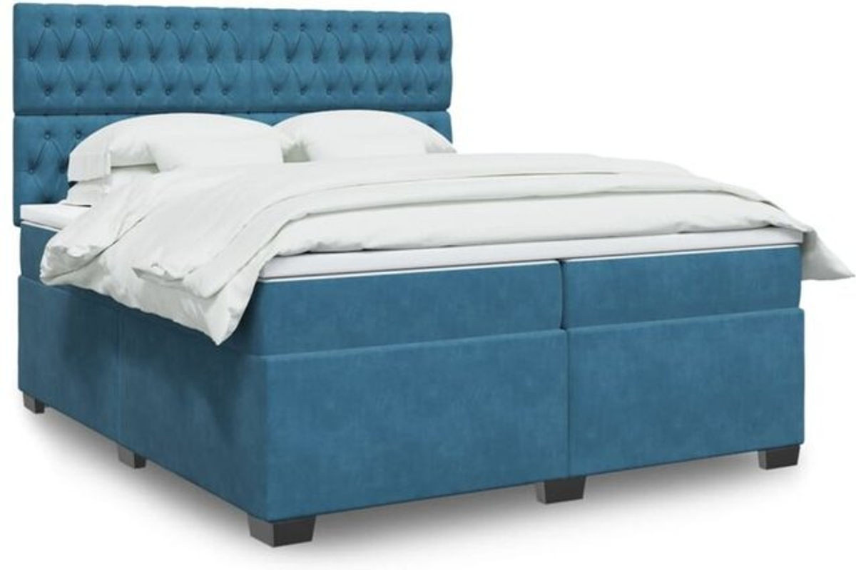 Vidaxl Boxspringbett mit Matratze aus Samt in Blau und Weiß, B/T/H: 200 x 200 x 150,5 cm - Bild 1