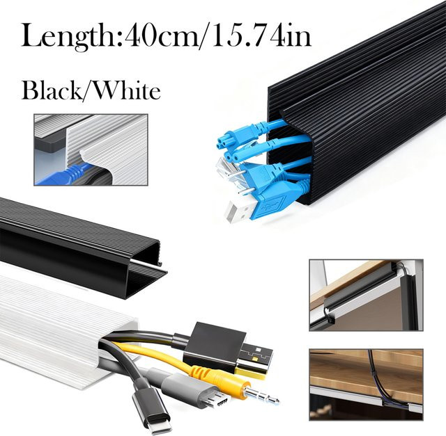 Schreibtisch-Kabel-Organizer Set zur Kabelmanagement-Lösung ohne Bohren, weiß und schwarz - Bild 1