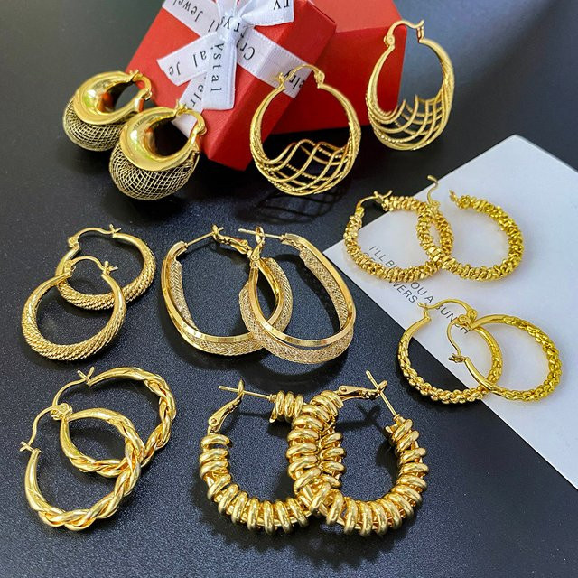 sny Creolen, Messing, Gold, Vintage, Damen - Bild 1