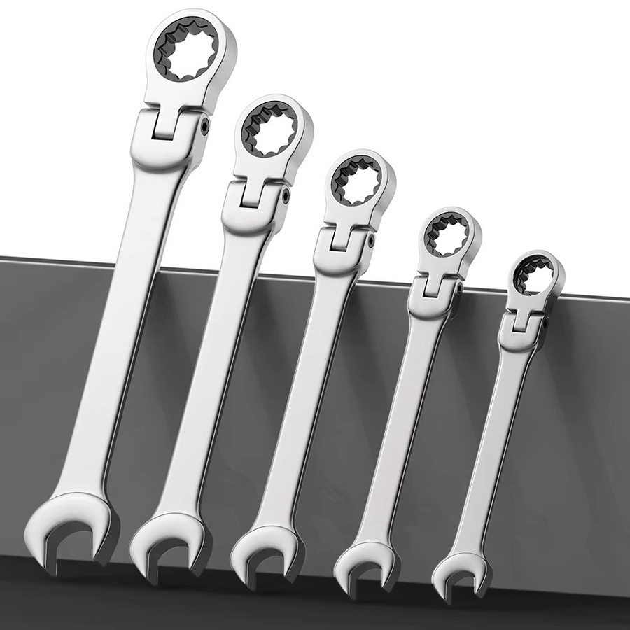 WOZOBUY Ratschenschlüssel-Set mit flexiblem Kopf aus Chrome Vanadium, 6–23 mm metrisch, Farbe: Silber - Bild 2