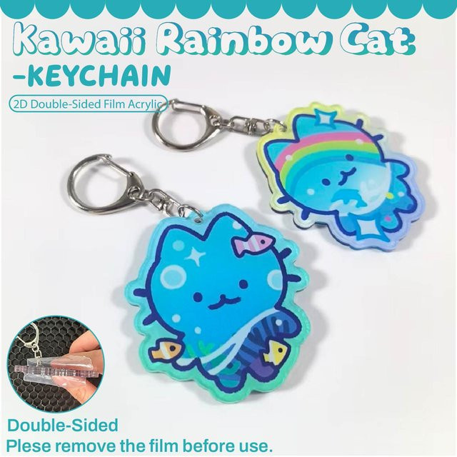 Kawaii Regenbogen-Katzen-Schlüsselanhänger, 2D-Acryl-Schlüsselanhänger, Bunt / Mehrfarbig - Bild 1