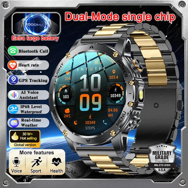 GUHUAVMI Smartwatch, Aluminium, Schwarz, Herren, Wasserdicht - Bild 1