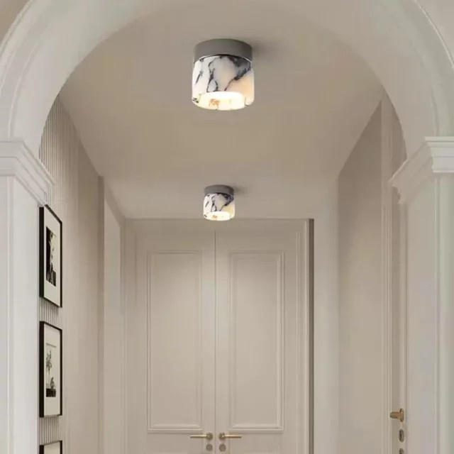 Nordic LED Wandleuchte aus Marmor und Metall in Weiß und Grau im Zylinder-Design für Schlafzimmer und Wohnzimmer - Bild 1