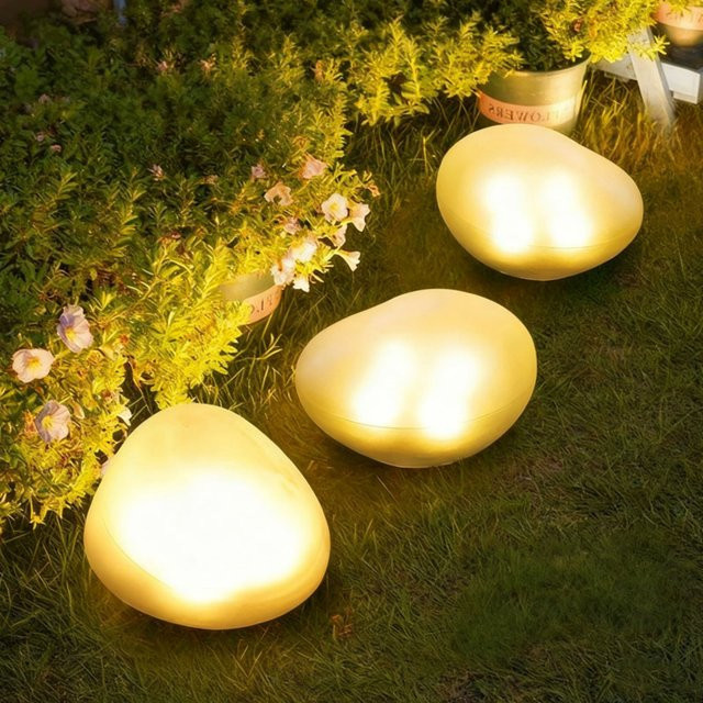 Leclstar Solar-Gartenleuchten in Steinoptik mit 4 hellen warmweißen LEDs, IP65 wasserdicht, solarbetrieben zur Dekoration von Außenwegen und Gärten - Bild 1