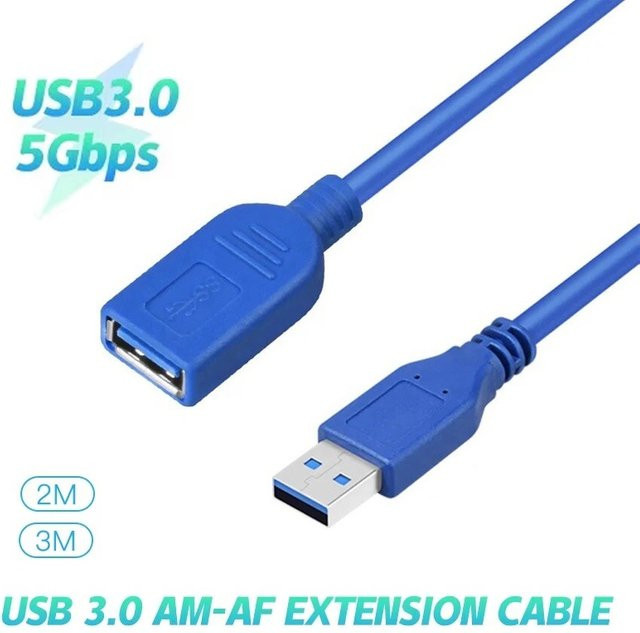 USB 3.0 Verlängerungskabel mit A-Stecker auf A-Buchse für schnelle Datenübertragung bis zu 5 Gbit/s in Schwarz und Blau - Bild 1