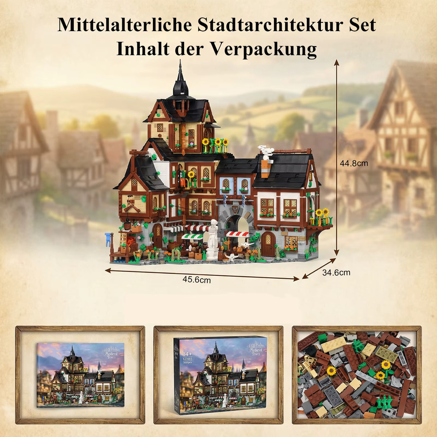 Barweer Mittelalterliche Stadt Modulares Gebäude Klemmbausteine Set mit 3857 Teilen, Europäisches Fachwerk Modellbausatz in Mehrfarbig für Erwachsene - Bild 7