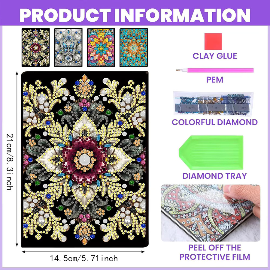 DIY-Notizbuch mit Mandala-Muster als Diamantmalerei-Set für Erwachsene, Hardcover-Besprechungsprotokollbuch in Multicolour - Bild 2