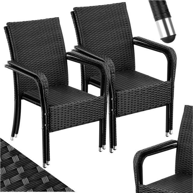 tectake Rattanstuhl Girona 4er Set Schwarz, stapelbar und UV-beständig, B/T/H: 58 x 43,5 x 90 cm - Bild 1