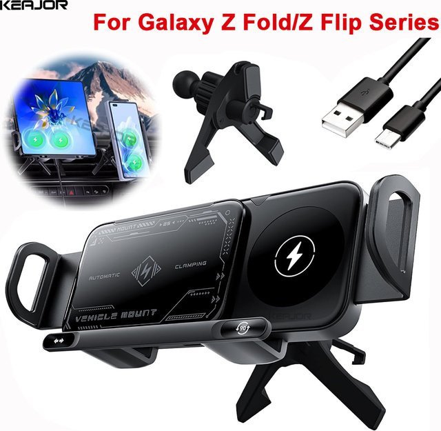 Samsung Kabelloses Dual-Spulen Ladegerät für Galaxy Z Fold 5 6 und Flip 3 4 mit Luftstromhalterung in Schwarz - Bild 1