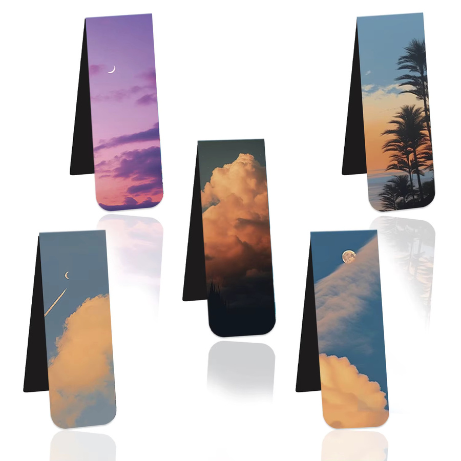 Bview Art 5 Stück magnetische Lesezeichen im Sonnenuntergang-Farbverlauf, kreative faltbare Wolken-Lesezeichen aus Papier in Multicolour - Bild 5