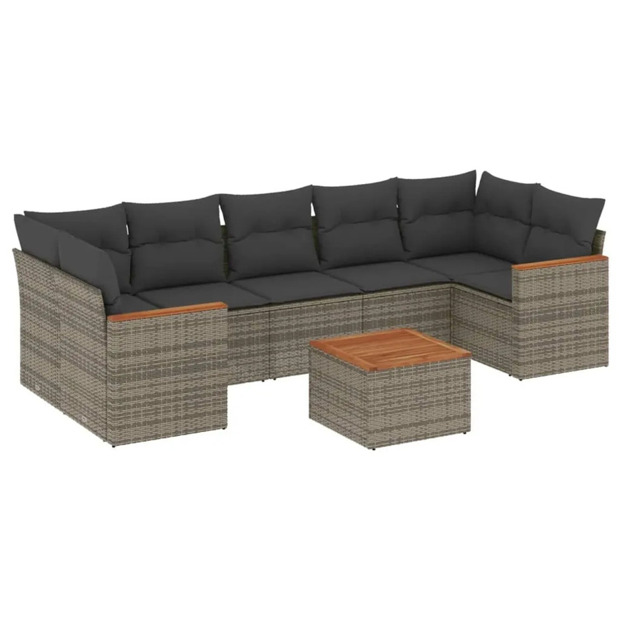 vidaXL 8-tlg Garten-Sofagarnitur L-Form aus Poly-Rattan in Grau mit Kissen und Armlehnen - Bild 2