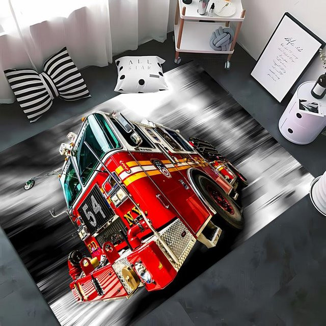 AISILK MOON Feuerwehr-Teppich in Rot, rutschfester 3D-gedruckter Teppich aus Polyester für Wohnzimmer, Schlafzimmer oder Kinderzimmer, B/T: 80 x 50 cm - Bild 1