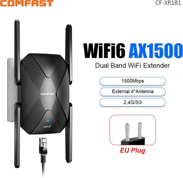 COMFAST WiFi 6 WLAN-Repeater AX1500 Dual-Band 2G&5GHz mit 4x 3dBi Antennen in Schwarz - Bild 1
