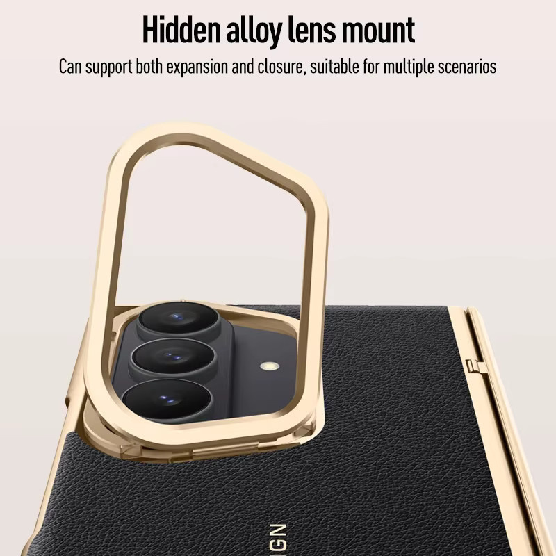 DO AS YOU WISH Luxus PU Leder Schutzhülle mit Objektivschutz und Standfunktion für Samsung Galaxy Z Fold 7 in Schwarz - Bild 3